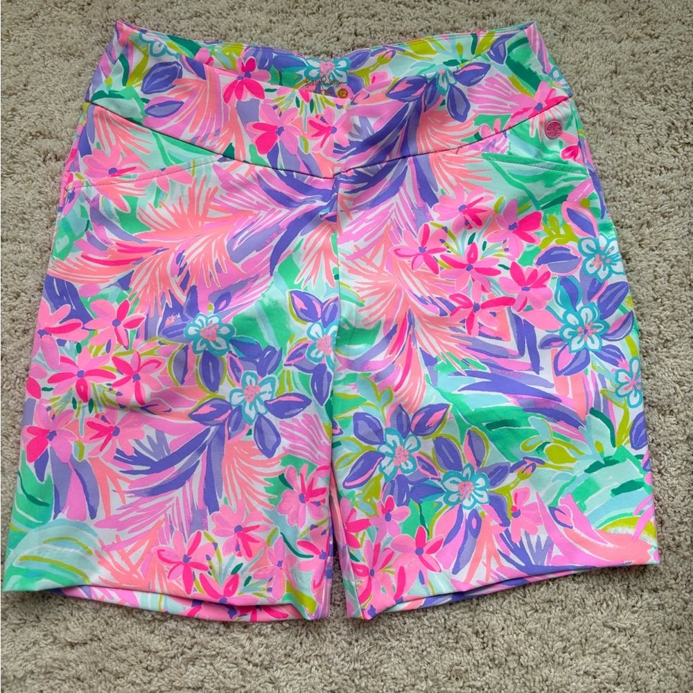 NWOT Lilly Pulitzer Luxletic Shorts Pink Purple Floral Size 12
